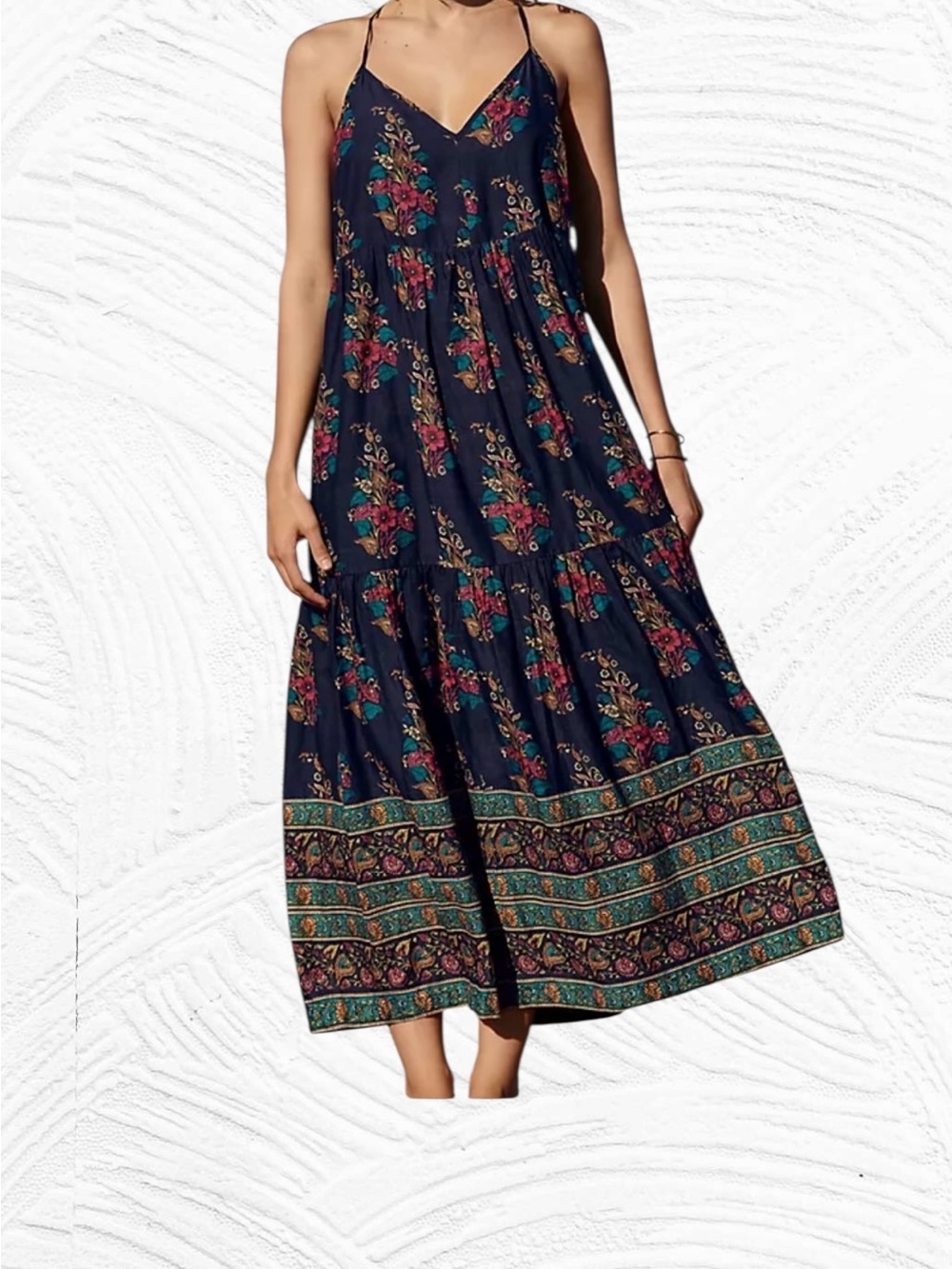 Maeve x‎ Anthropologie Geneva Maxi Dress Navy Blue Small Floral Cotton Boho